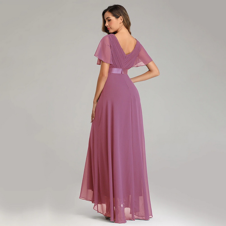 Vestido de Festa Longo com Faixa de Cetim Rosa Empoeirado