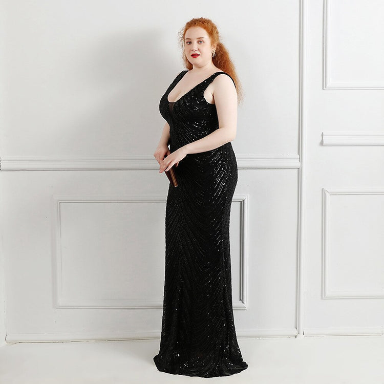 Vestido de Festa Longo em Lanon Detalhado em Paetês Preto