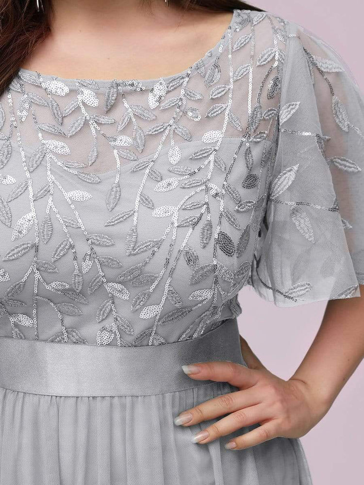 Vestido de Festa Longo com Detalhes Manta Bordada Prateado