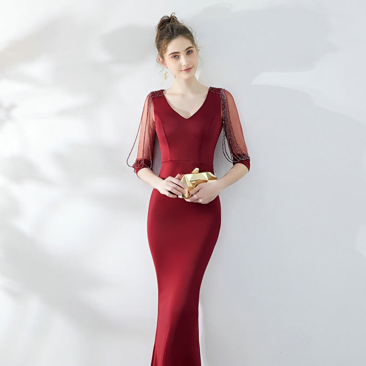 Vestido de Festa Longo Moderno com Manga em Renda Marsala