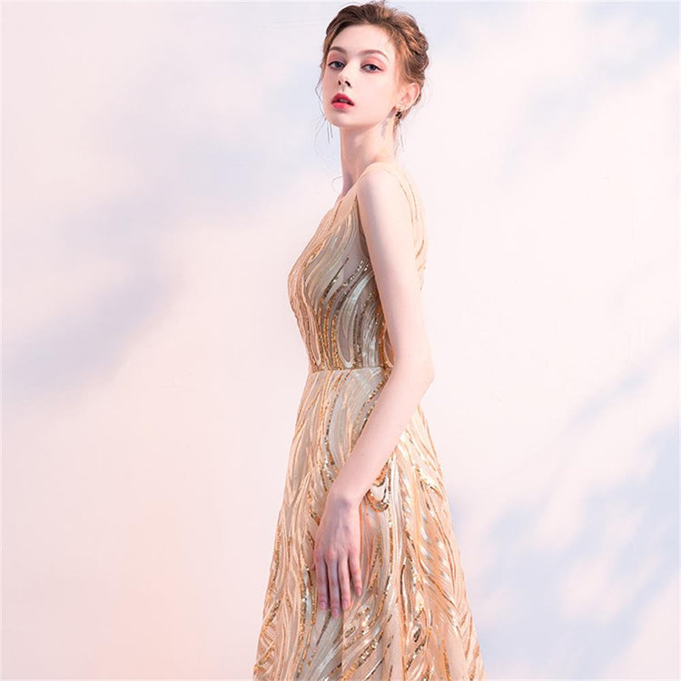 Vestido de Festa Longo Vintage Elegante Dourado