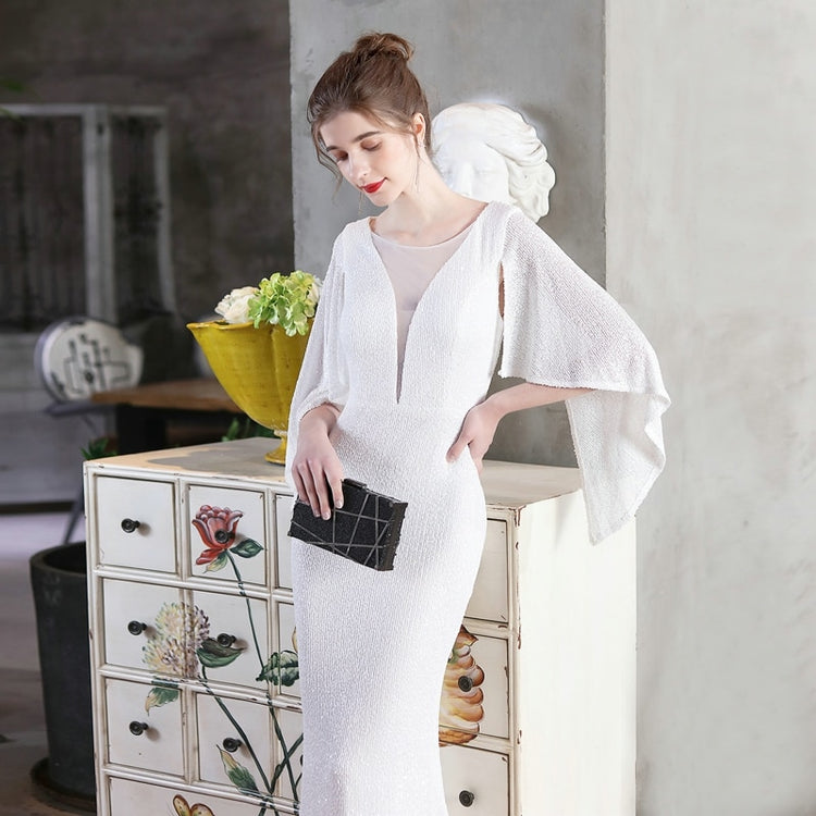 Vestido de Festa Longo com Manta Brilho Branco