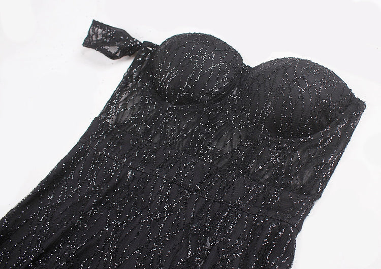 Vestido de Festa Longo com Fenda e Transparência Preto
