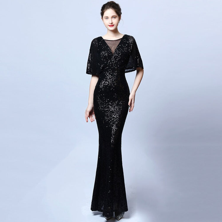 Vestido Festa Sereia com Detalhes Paetês Preto