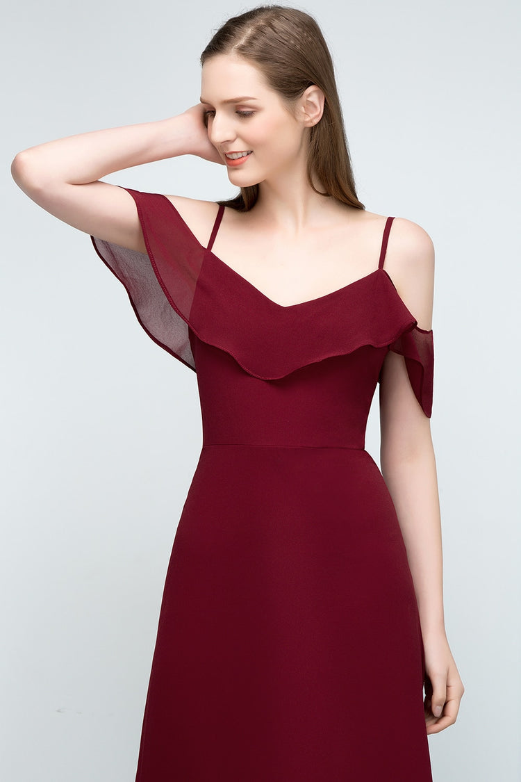 Vestido de Festa Longo com Detalhes Babados Marsala
