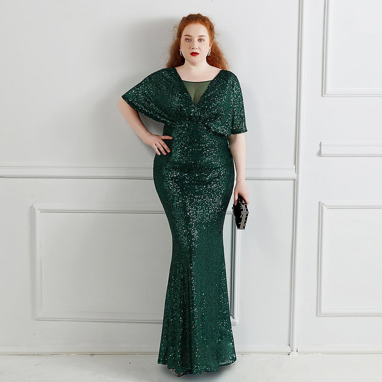 Vestido de Festa Plus Size com Manga Manta Verde