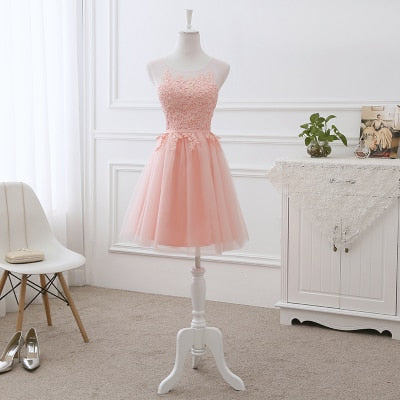 Vestido de Festa em Crepe com Apliques e Amarração Traseira Rosé