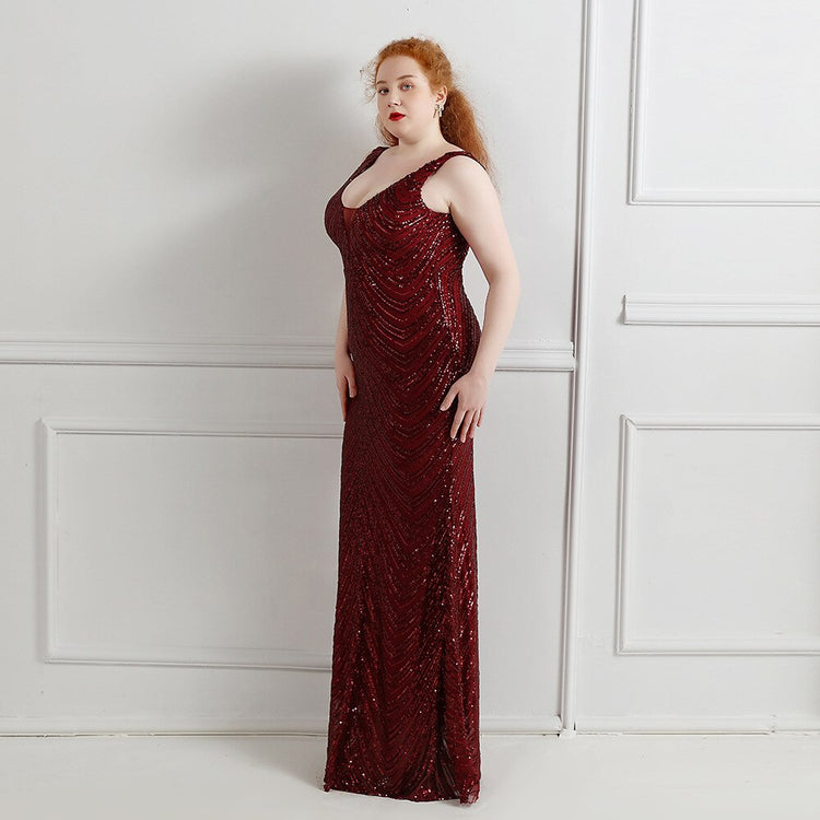 Vestido de Festa Longo em Lanon Detalhado em Paetês Marsala