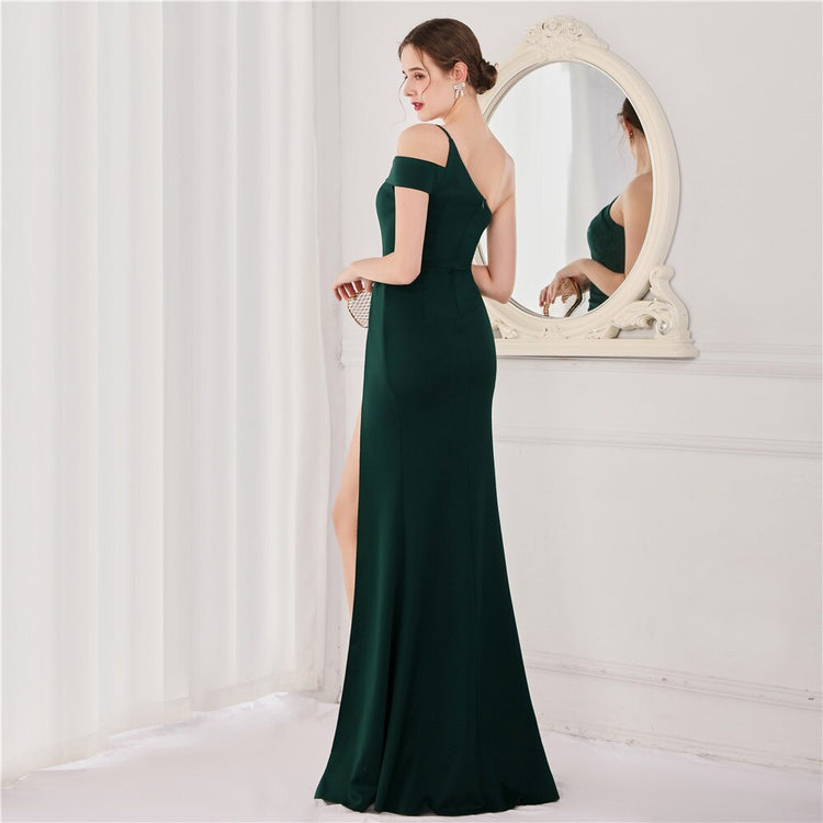 Vestido de Festa Longo com Ombro Assimétrico Verde