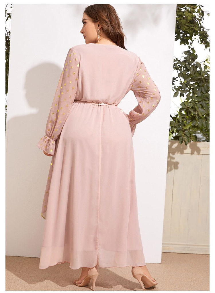 Vestido de Festa Rosé com Babados e Detalhe Cinto Dourado