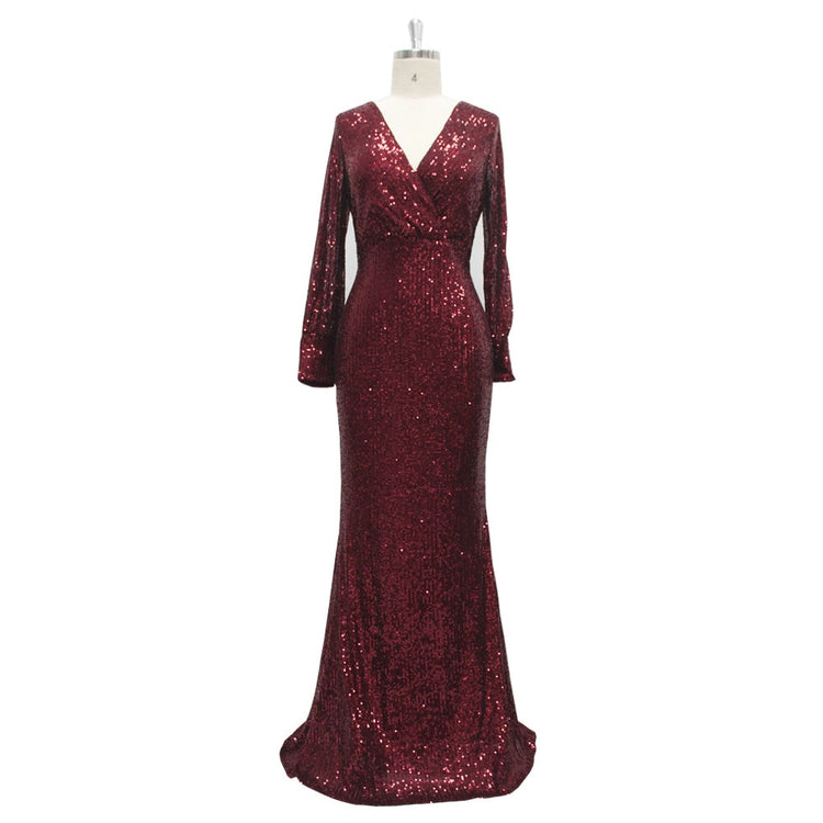 Vestido de Festa Longo to Detalhado em Paetês Marsala
