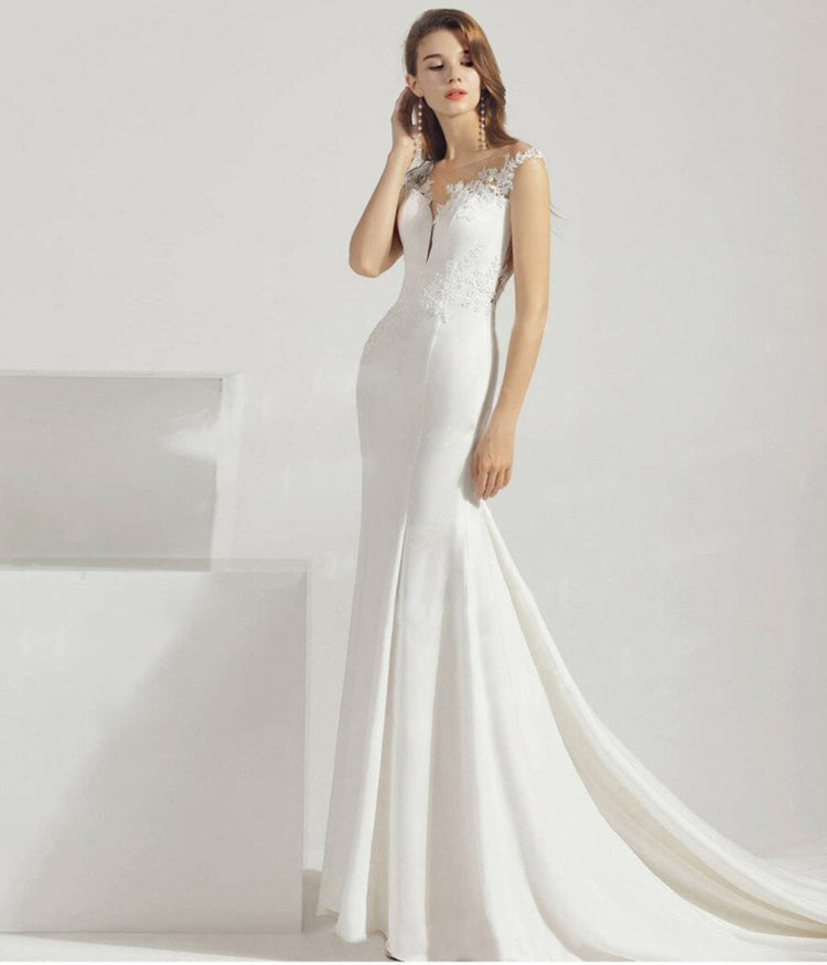 Vestido de Noiva Longo Sereia com Detalhes Bordados Branco