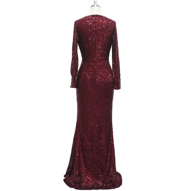 Vestido de Festa Longo to Detalhado em Paetês Marsala