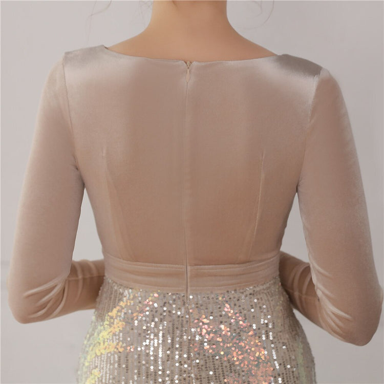 Vestido de Festa Luxo Sereia com Paetês Bordados Prateado