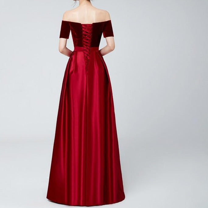 Vestido de Festa Longo Clássico Bordado Marsala