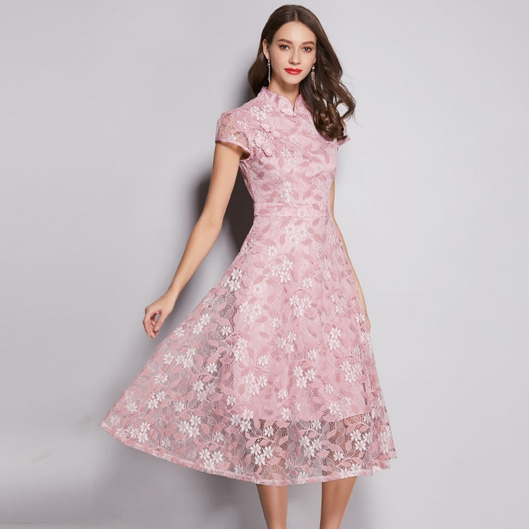 Vestido de Festa Midi Rendado Floral Rosé