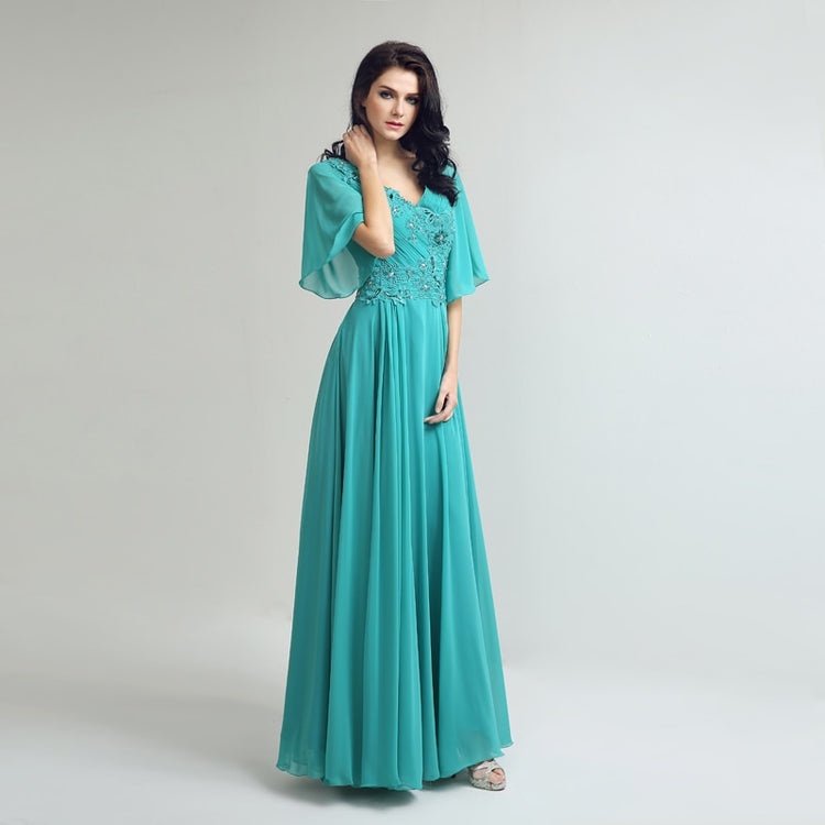 Vestido de Festa Longo com Manga Flutuante Azul Tiffany