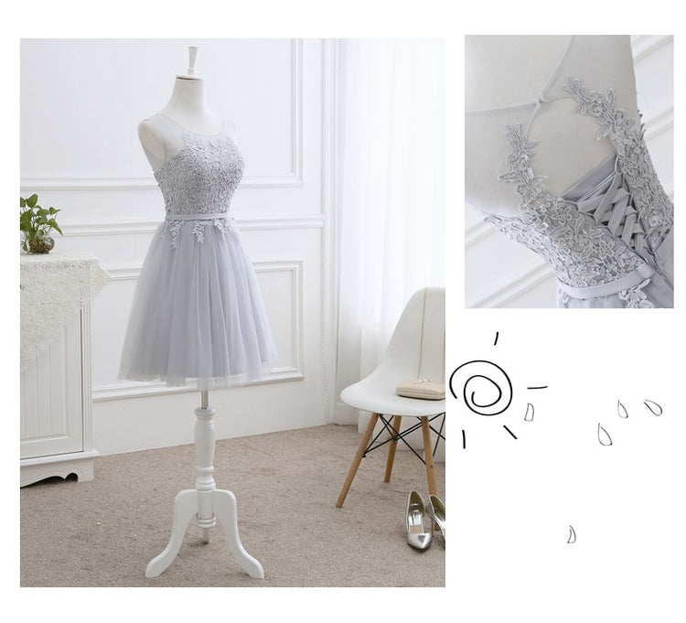 Vestido de Festa em Crepe com Apliques e Amarração Traseira Azul Serenity