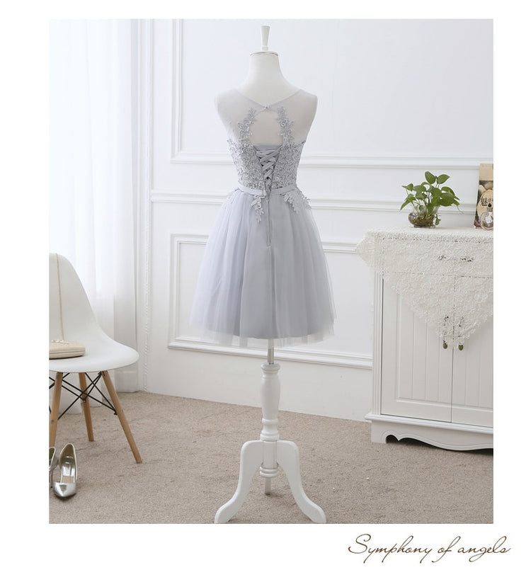 Vestido de Festa em Crepe com Apliques e Amarração Traseira Azul Serenity