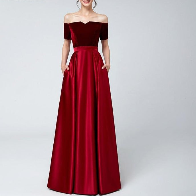Vestido de Festa Longo Clássico Bordado Marsala
