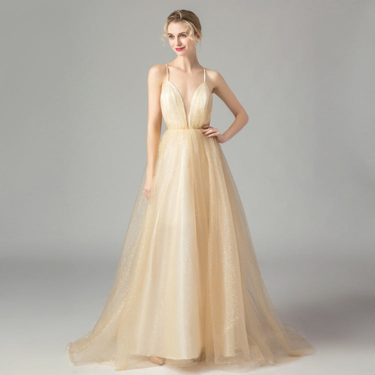 Vestido de Festa Longo Clássico em Tule Dourado