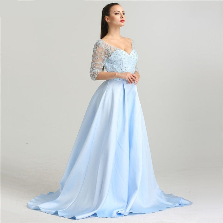 Vestido de Festa Longo Luxo Estilo Romântico Azul Serenity - Modelo Especial
