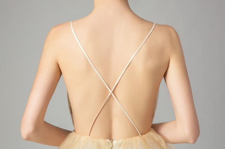 Vestido de Festa Longo Clássico em Tule Dourado