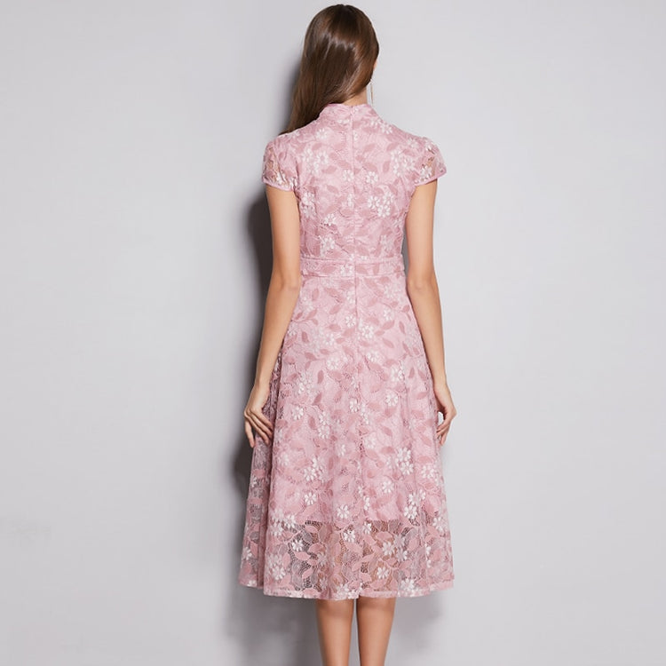 Vestido de Festa Midi Rendado Floral Rosé