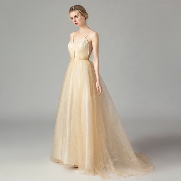 Vestido de Festa Longo Clássico em Tule Dourado
