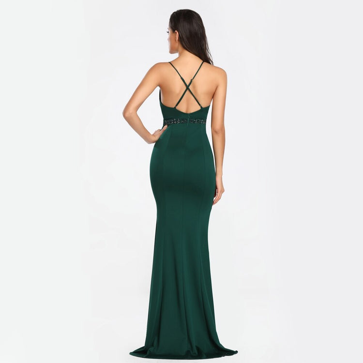 Vestido de Festa Longo com Decoração Brilho na Cintura