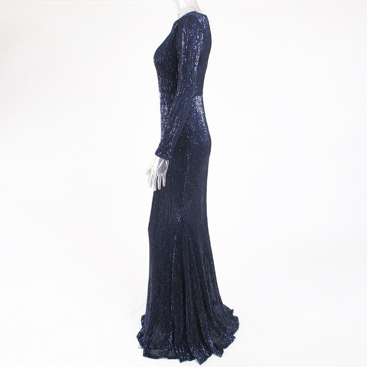 Vestido de Festa Longo Elegante com Manga Azul Marinho