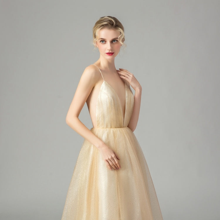 Vestido de Festa Longo Clássico em Tule Dourado