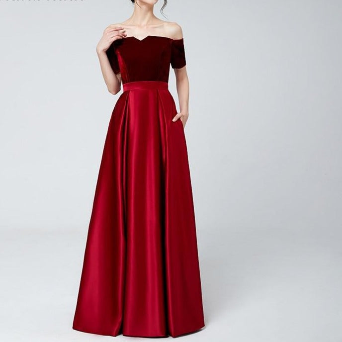 Vestido de Festa Longo Clássico Bordado Marsala