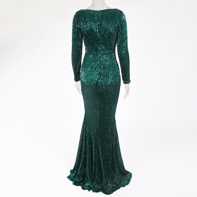 Vestido de Festa Longo Elegante com Manga Verde