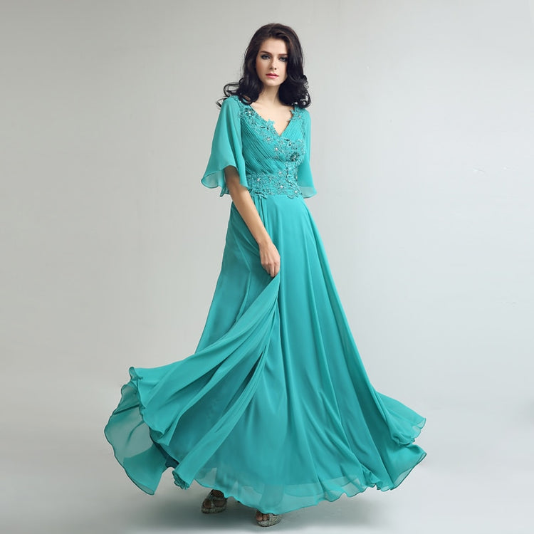 Vestido de Festa Longo com Manga Flutuante Azul Tiffany