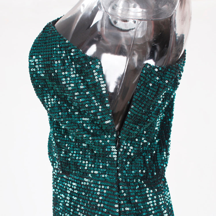Vestido de Festa com Tecido em Dupla Camada e Brilho Verde