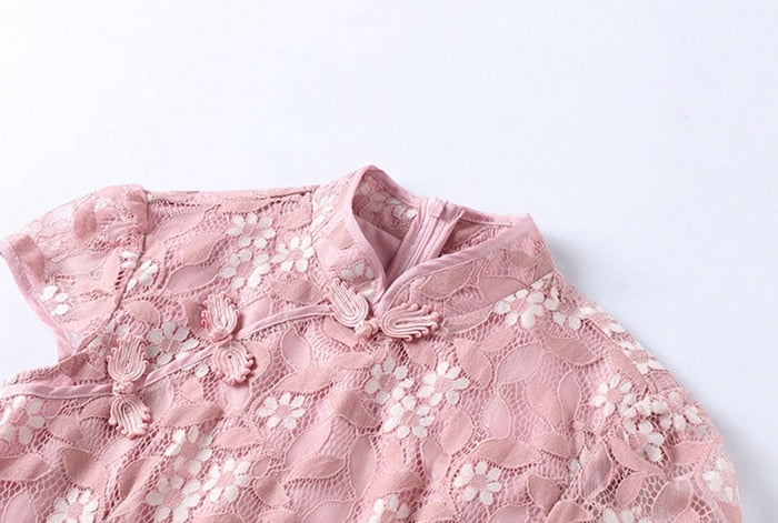 Vestido de Festa Midi Rendado Floral Rosé