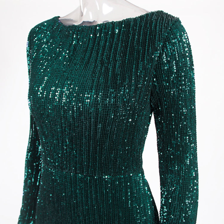 Vestido de Festa Longo Elegante com Manga Verde