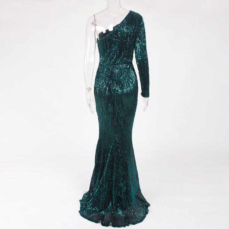 Vestido de Festa com Tecido em Dupla Camada e Brilho Verde