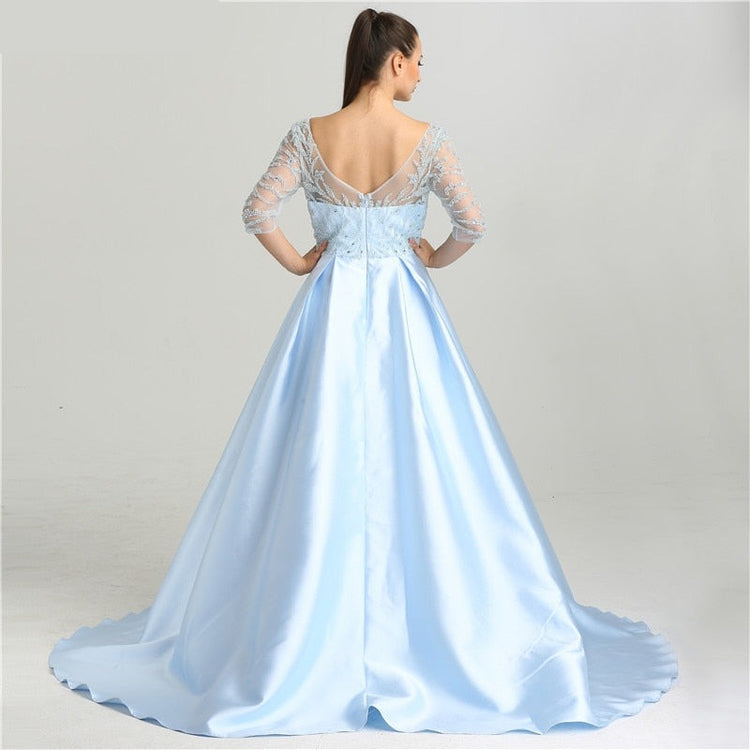 Vestido de Festa Longo Luxo Estilo Romântico Azul Serenity - Modelo Especial
