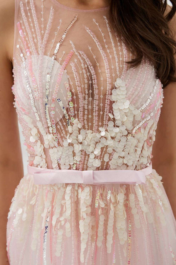 Vestido de Festa Luxo em Tule e Sobreposição Transparente Rosé - Modelo Especial