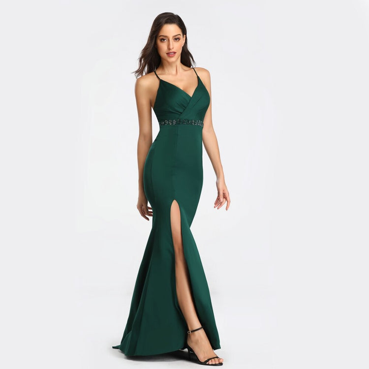Vestido de Festa Longo com Decoração Brilho na Cintura