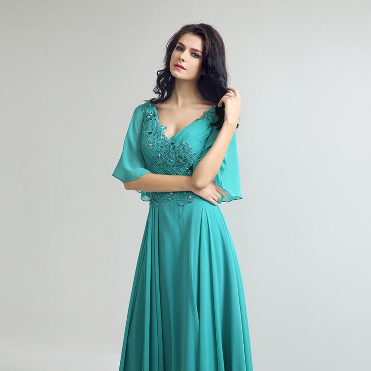 Vestido de Festa Longo com Manga Flutuante Azul Tiffany