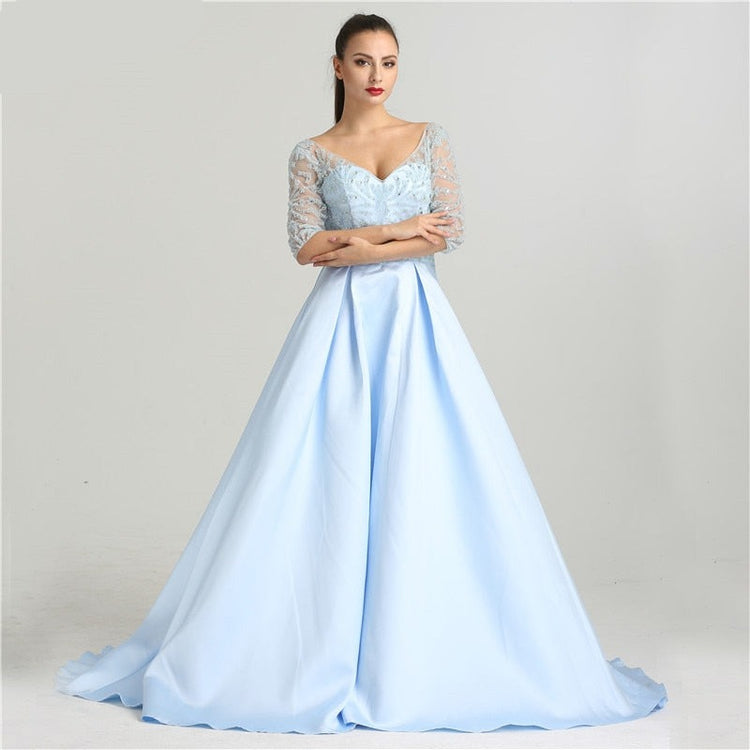 Vestido de Festa Longo Luxo Estilo Romântico Azul Serenity - Modelo Especial