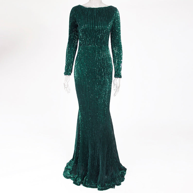 Vestido de Festa Longo Elegante com Manga Verde