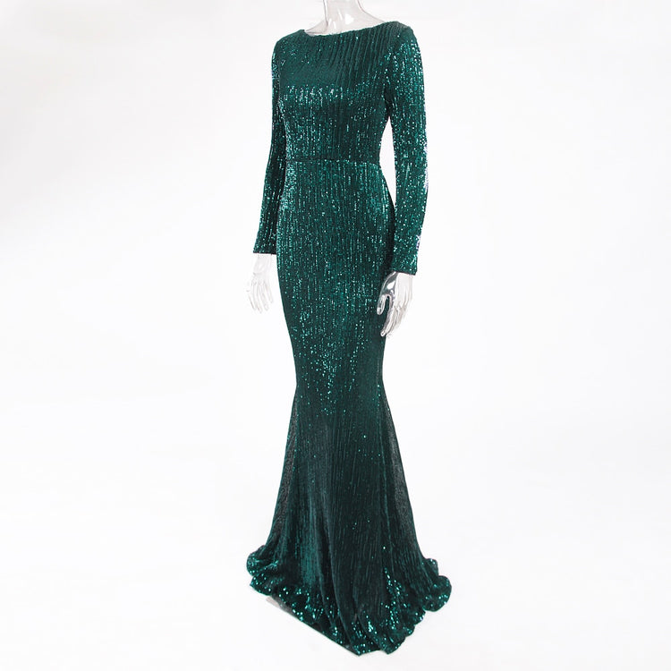 Vestido de Festa Longo Elegante com Manga Verde