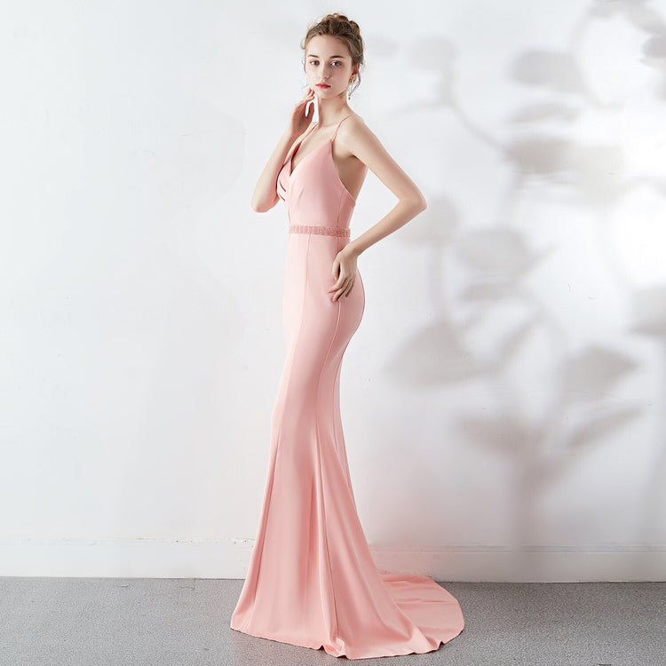 Vestido de Festa Longo com Decoração Brilho na Cintura Rosé