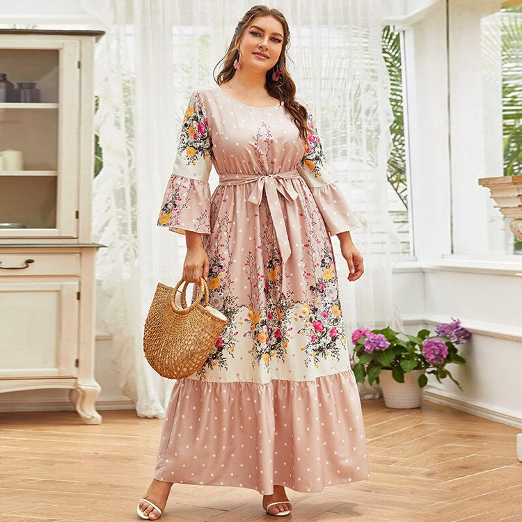 Vestido de Festa Longo com Detalhe Faixa e Estampa Floral