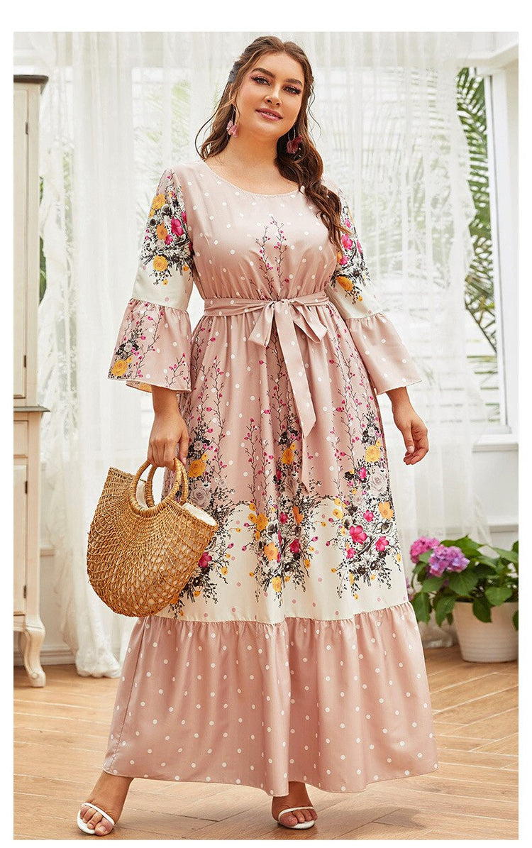 Vestido de Festa Longo com Detalhe Faixa e Estampa Floral