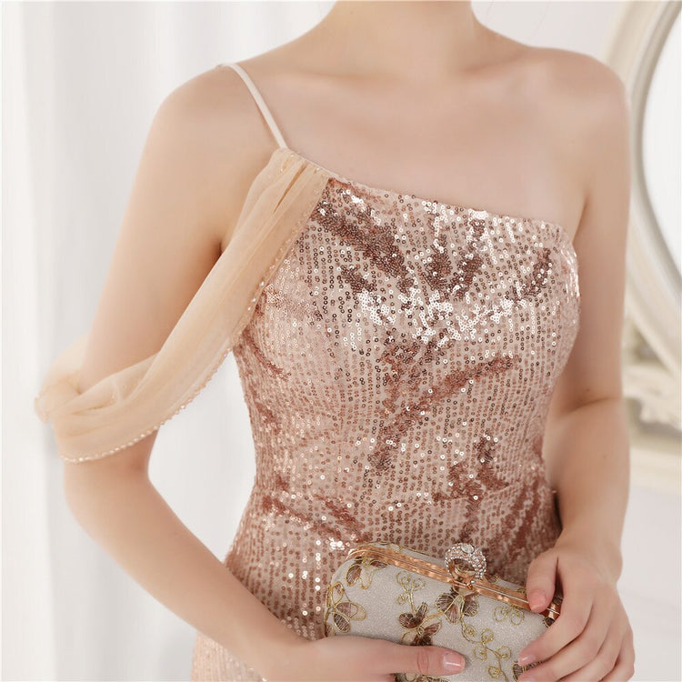 Vestido de Festa Luxo com Paetês Bordados Dourado
